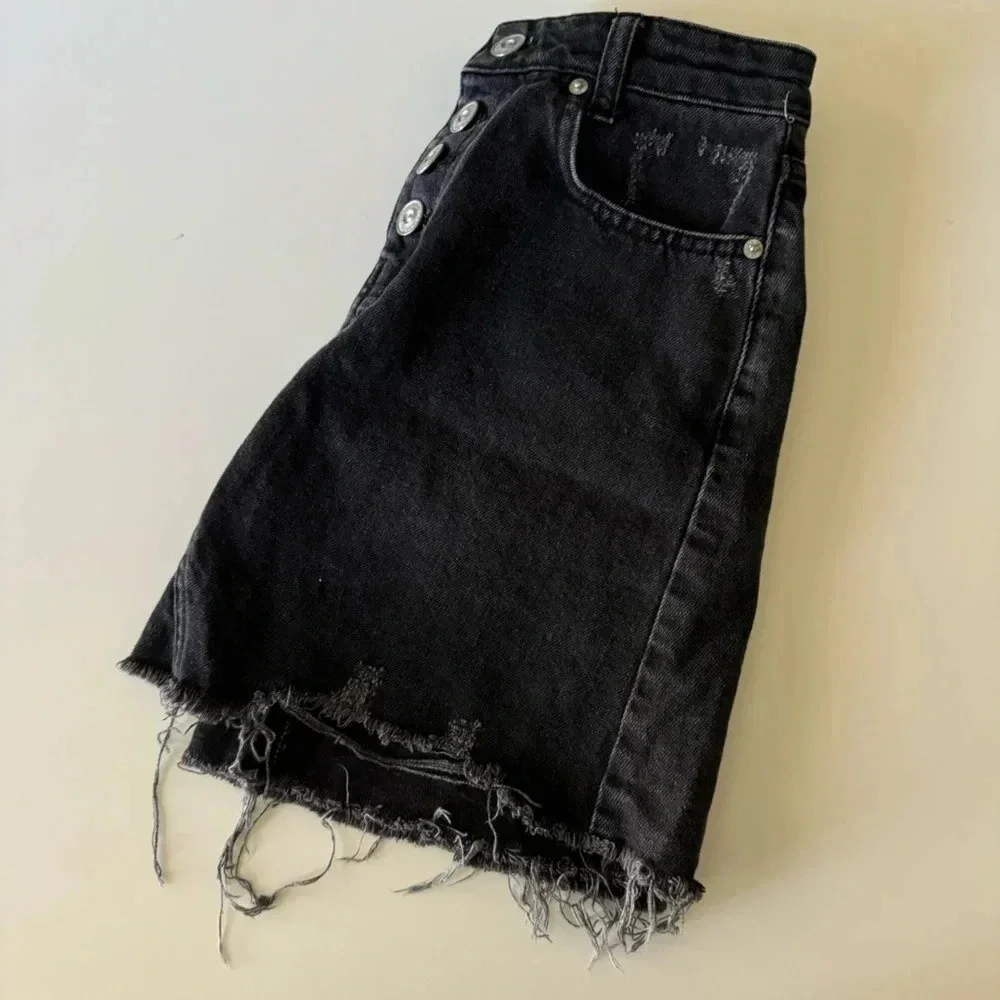 BDG Urban Outfitters Distressed Frayed Hem Button Fly Denim Jean Mini Skirt XS